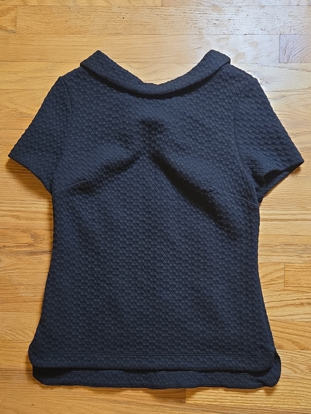 Boden black folded-collar textured knit short sleeve top